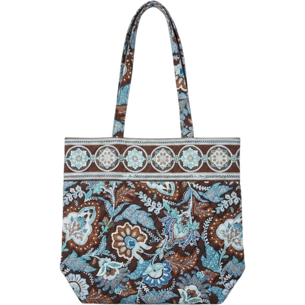 Vera Bradley Mocha Blue Quilted Cotton Tote Bag Floral Paisley Shoulder Bag